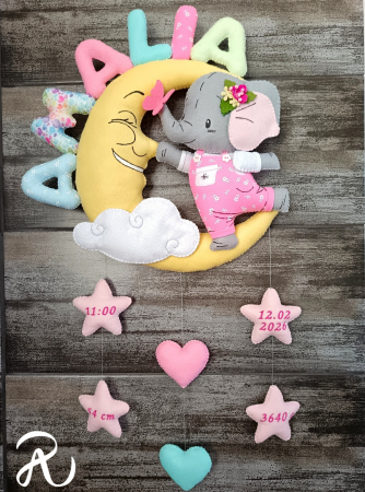 Decor personalizat din fetru - fetite - elefant pe luna [1]