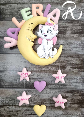 Pentru fetite - Decor personalizat din fetru - fetite - pisica pe luna