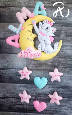 Pentru fetite - Decor personalizat din fetru - fetite - pisica pe luna