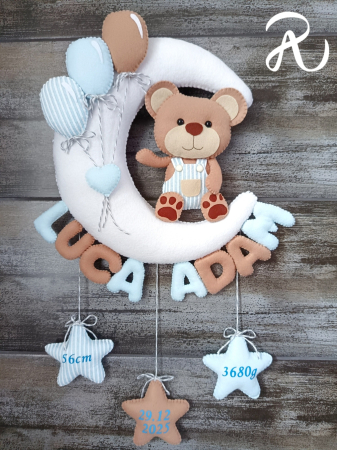 Pentru baieti - Decor personalizat din fetru - urs pe luna