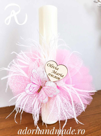 PRODUSE BOTEZ - Lumanare de botez roz cu fluture personalizat