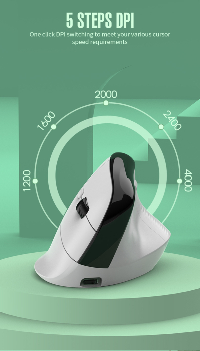 Mouse wireless AdyMel® ergonomic vertical – 2.4GHz + BT 5.0, 4000 DPI, reincarcabil, alb. [3]