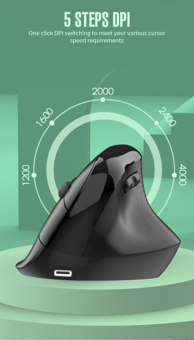 Mouse wireless AdyMel® ergonomic vertical – 2.4GHz + BT 5.0, 4000 DPI, reincarcabil, negru. [2]