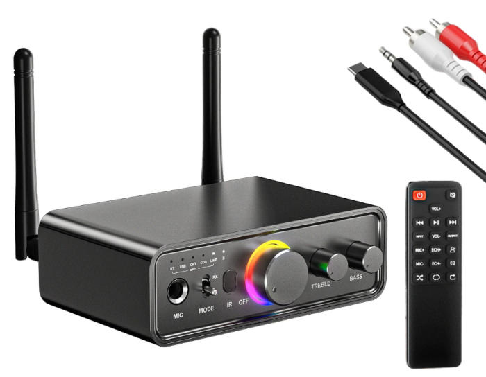 Adaptor Bluetooth 5.3 AdyMel® audio profesional – TX/RX, USB, Optical, Coaxial, RCA, AUX 3.5 mm, negru. [1]