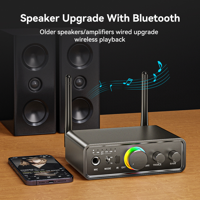 Adaptor Bluetooth 5.3 AdyMel® audio profesional – TX/RX, USB, Optical, Coaxial, RCA, AUX 3.5 mm, negru. [5]