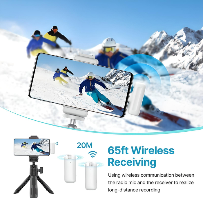 Lavaliera profesionala AdyMel® pentru iPhone 2 microfoane wireless, Lightning, cu carcasa incarcare, alba. [7]