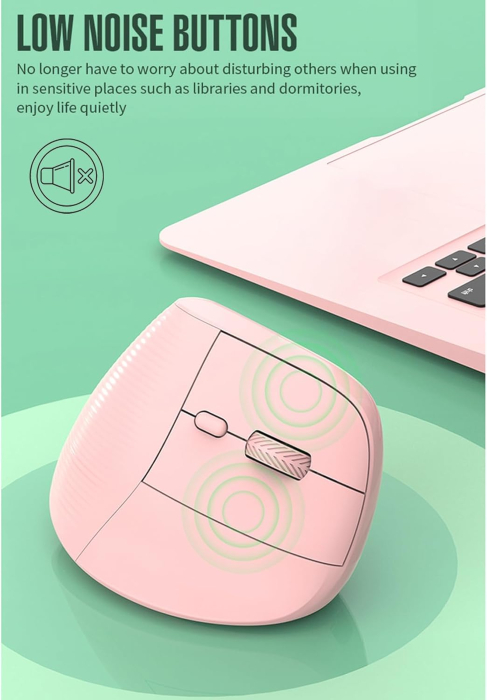 Mouse wireless AdyMel® ergonomic vertical – 2.4GHz + BT 5.0, 4000 DPI, reincarcabil, roz [5]