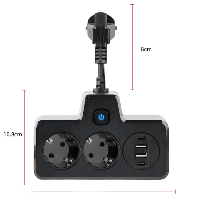 Prelungitor multifunctional AdyMel® – lampa veghe, PD 20W, 2x Type-C, 2x USB 3.4A, touch, negru. [2]