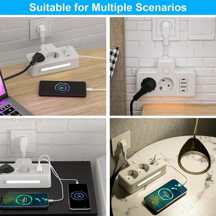 Prelungitor multifunctional AdyMel® – lampa veghe, PD 20W, 2x Type-C, 2x USB 3.4A, touch, alb. [7]