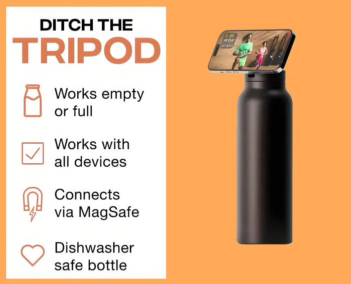 Sticla termos cu magnet AdyMel® – suport telefon, izolatie dubla, negru. [4]