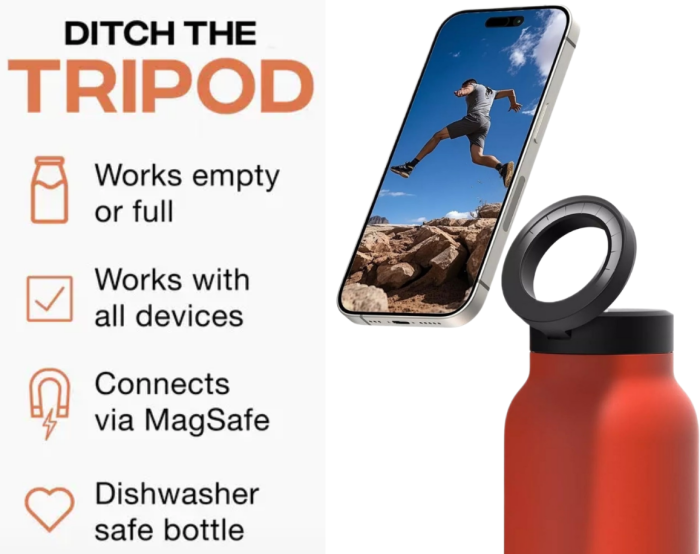 Sticla termos cu magnet AdyMel® – suport telefon, izolatie dubla, portocaliu. [4]