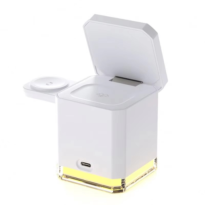 Incarcator wireless fast charger AdyMel® 4 in 1 – lampa veghe, 15W, telefon, casti, smartwatch, alb. [3]