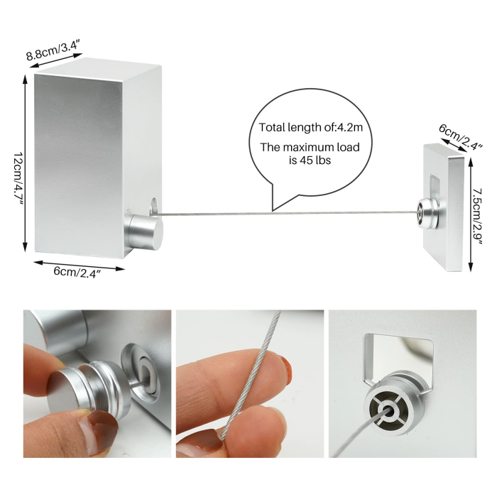 Uscator de rufe retractabil AdyMel® – sfoara din otel 4.2 m, 20 kg, gri. [2]