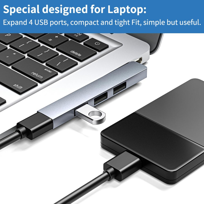 Adaptor USB 4 in 1 AdyMel® – hub aluminiu cu 4 porturi USB 3.0 si 2.0, albastru. [3]