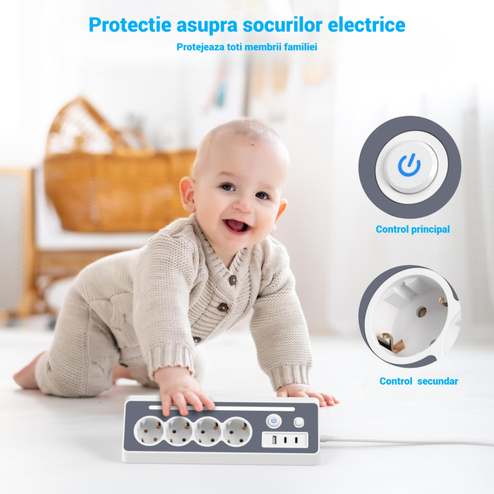 Prelungitor 8 in 1 AdyMel® – 4 prize, USB A si C, PD 30W, lumina veghe, alb. [4]