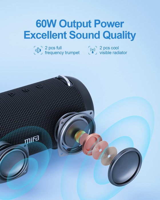 Boxa portabila profesionala MIFA® 60W – pure bass, HiFi, IPX7, RGB, 30h. [2]