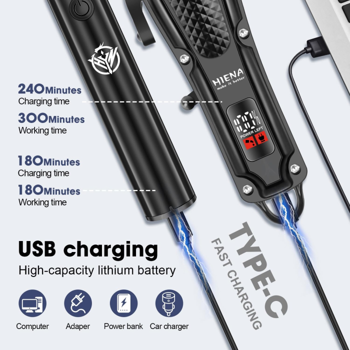 Masina de tuns profesionala Hiena Pro® – set 2 buc, reincarcabila USB, negru. [4]