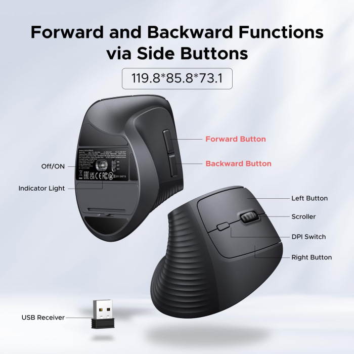 Mouse wireless UGREEN® M571P – ergonomic vertical, BT 5.4 + 2.4GHz, 4000 DPI. [8]