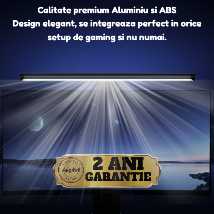 Lampa LED monitor AdyMel® RGB gaming – aluminiu, touch, reglabila, negru. [3]