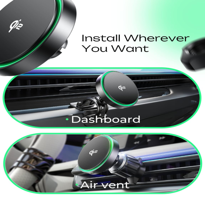 Incarcator auto wireless LISEN® IQ 2 – MagSafe 15W, rotire 360°, negru. [4]