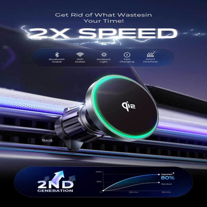 Incarcator auto wireless LISEN® IQ 2 – MagSafe 15W, rotire 360°, negru. [3]