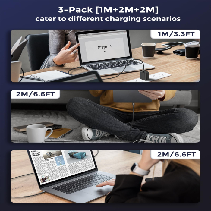 Cablu USB C la USB C SILKLAND® 60W – set 3 buc, PD 3.0, fast charge. [3]