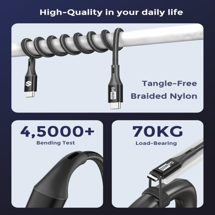 Cablu USB C la USB C SILKLAND® 60W – set 3 buc, PD 3.0, fast charge. [8]