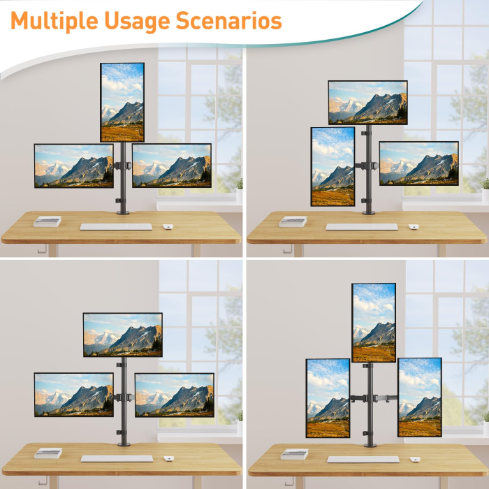 Suport 3 monitoare Elived® 17–32 inch – VESA 75x75/100x100, reglabil, negru. [6]