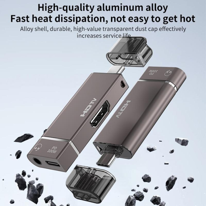 Adaptor Type-C la HDMI 3 in 1 AdyMel® – 4K 60Hz UHD, Aux, PD 100W. [9]