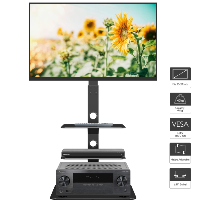 Suport TV Bontec® 30–70 inch – stand cu sticla securizata, VESA 600x400, reglabil. [5]