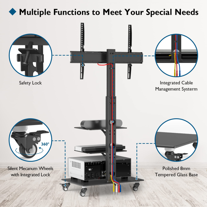 Suport TV Bontec® 30–70 inch – stand cu sticla securizata si roti 360°, VESA 600x400. [3]