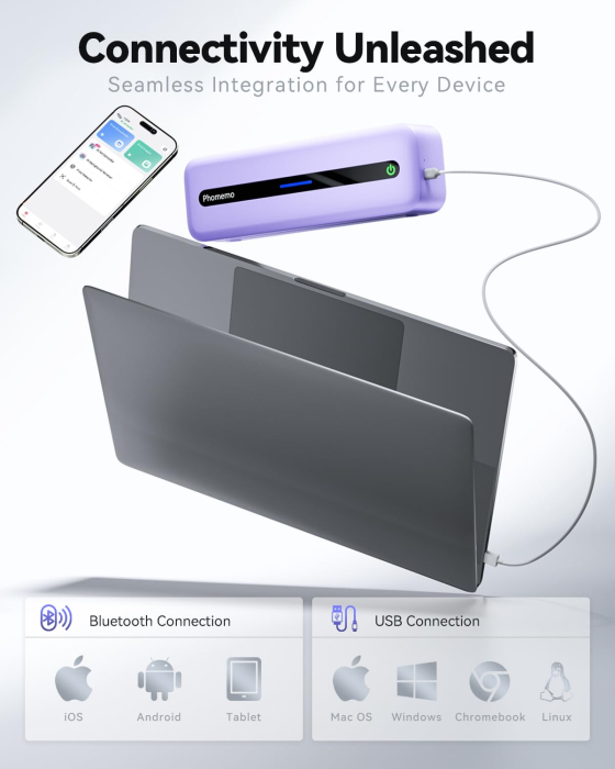 Imprimanta termica portabila Phomemo® M832 – autocolante termice 300 dpi, mov. [3]