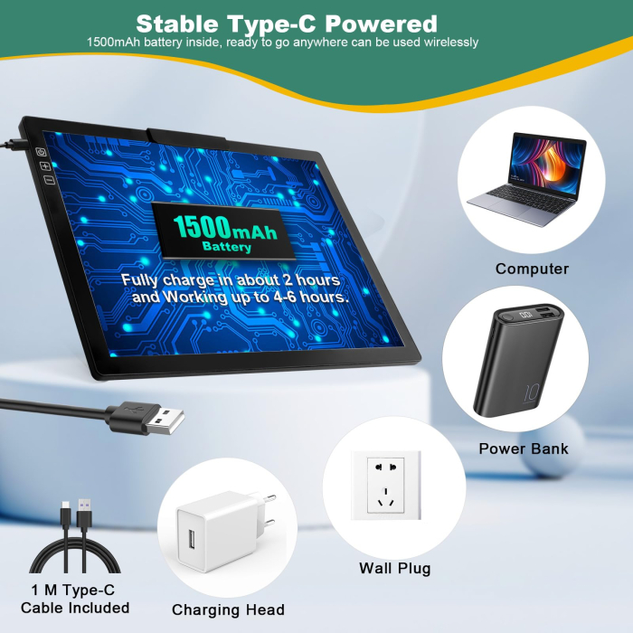 Placa de copiere A4 cu LED Adymel® – Diamond Painting, stand si geanta, negru. [4]