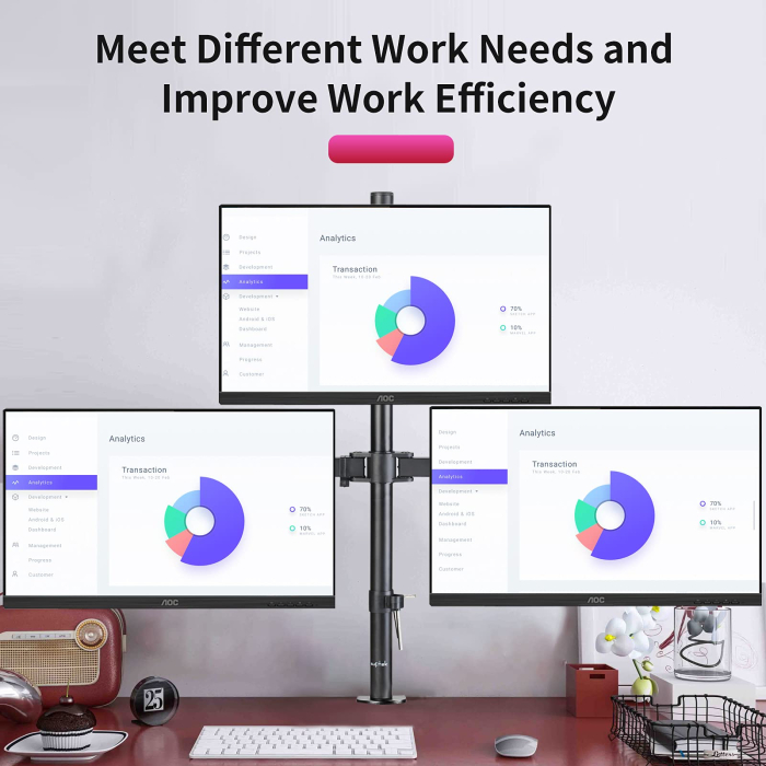 Suport pentru 3 monitoare Suptek® 13–27 inch – brate rotative 360°, ajustabil, negru. [6]