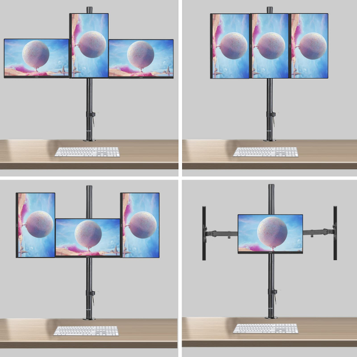 Suport pentru 3 monitoare Suptek® 13–27 inch – brate rotative 360°, ajustabil, negru. [4]