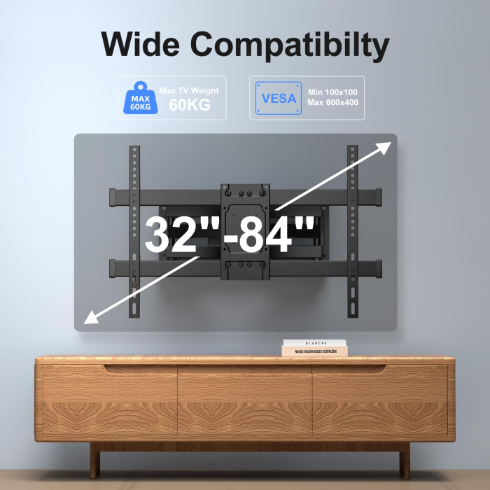 Suport TV Suptek® Premium – perete, 32–84 inch, VESA, inclinare si rotire, pana la 60 kg, negru. [2]