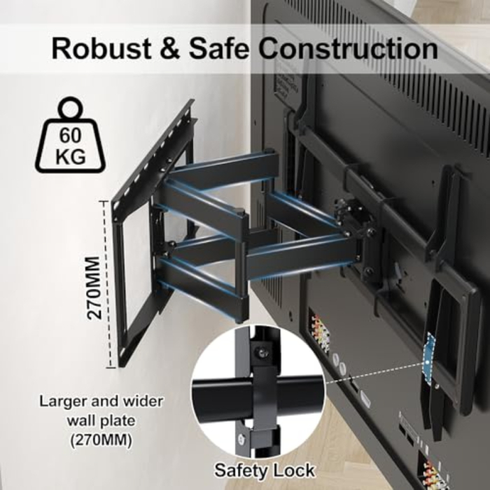 Suport TV universal extensibil – 37–85 inch, VESA 100x100–600x400, inclinare, rotire, pana la 60 kg, negru. [4]