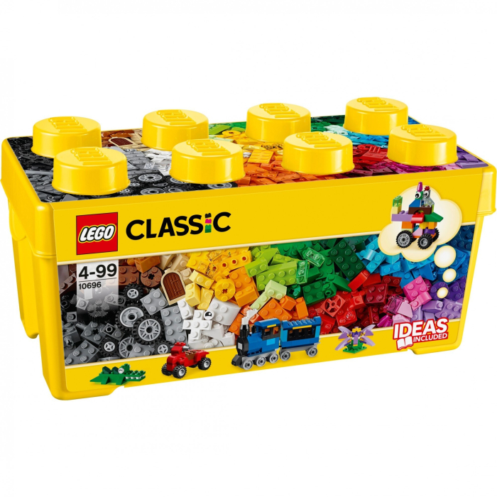 AM244 - Set lego classic 10696 cutie medie cu caramizi creative, 484 piese multicolore pentru constructii, include roti, ferestre si placa de baza, jucarie educativa pentru copii peste 4 ani, dezvoltare creativitate si gandire logica, cutie depozitare inclusa [3]