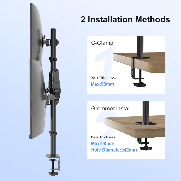 AM272 - Suport 4 Monitoare Premium pentru Birou 32" inch Pholiten®, Arc pe Gaz, pentru Productivitate, Multitasking, Munca, Gaming, Organizator Cabluri, Instalare Usoara, Ergonomic, VESA 75x75 / 100x100, Pana la 10 kg per brat, Prindere cu Clema/Surub, Negru [6]