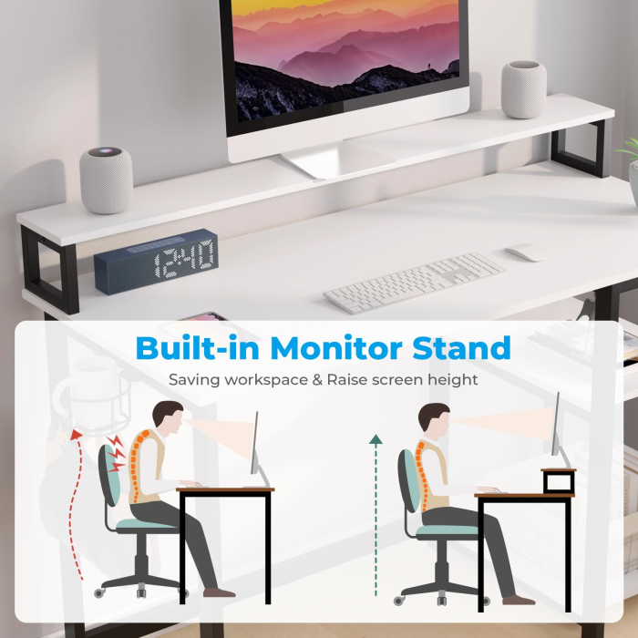 AM283 - Birou modern 100x50x75 cm cu spatiu de depozitare, masa PC cu rafturi detasabile, suport monitor, structura metalica stabila, design ergonomic si multifunctional pentru acasa, gaming, dormitor sau birou, alb [2]