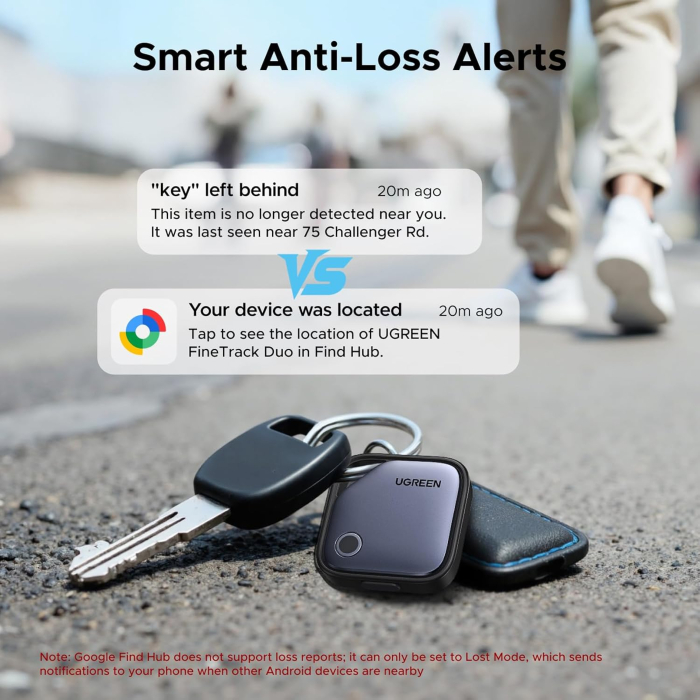 AM284 - Tracker Android si iOS Bluetooth UGREEN® FineTrack Duo Smart Tag AirTag Bluetooth, dispozitiv anti-pierdere cu localizare Globala, USB-C Rechargeable, Compatibil Apple Find My si Google Find My Device, Alarma 100dB [5]