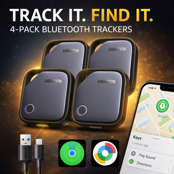 AM284 - Tracker Android si iOS Bluetooth UGREEN® FineTrack Duo Smart Tag AirTag Bluetooth, dispozitiv anti-pierdere cu localizare Globala, USB-C Rechargeable, Compatibil Apple Find My si Google Find My Device, Alarma 100dB [1]
