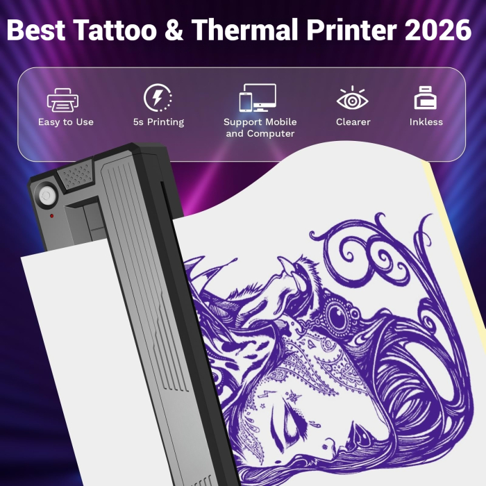 AM286 - Imprimanta Termica 2 in 1 Tatuaje + A4, Bluetooth, Fara Cerneala, Autonomie 300 Pagini, Usb, Portabila, Compatibila iOS Android Laptop [3]