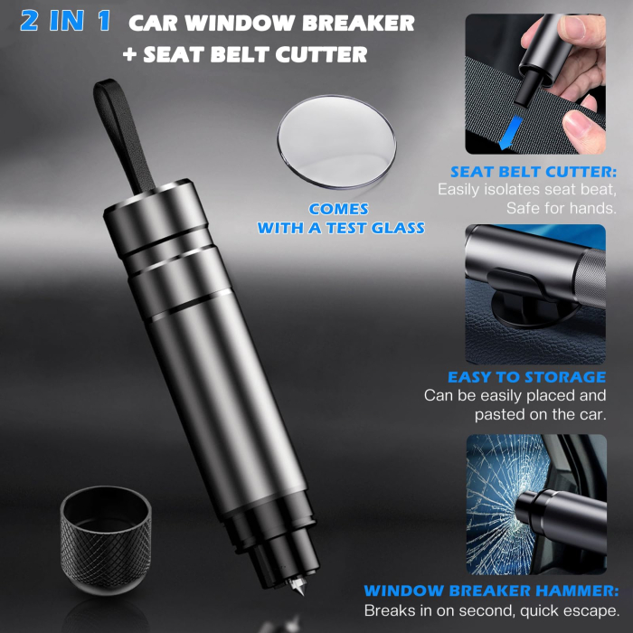AM290 - Incarcator Auto Retractabil 4 in 1 USB-C Fast Charge, incarcator pentru priza bricheta, Cablu Integrat, Compatibil iPhone, Samsung Galaxy, Cutter Centura si Ciocan Urgenta [7]