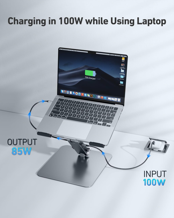 AM292 - Suport laptop cu docking station USB-C 7 in 1 BENFEI, HDMI 4K 60Hz, PD 100W, 10Gbps, cititor carduri SD/MicroSD, stand reglabil aluminiu, compatibil MacBook/XPS [5]