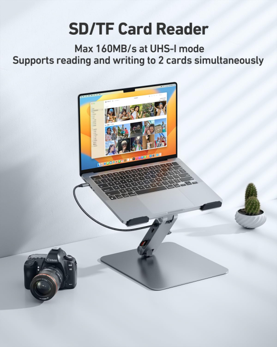 AM292 - Suport laptop cu docking station USB-C 7 in 1 BENFEI, HDMI 4K 60Hz, PD 100W, 10Gbps, cititor carduri SD/MicroSD, stand reglabil aluminiu, compatibil MacBook/XPS [6]
