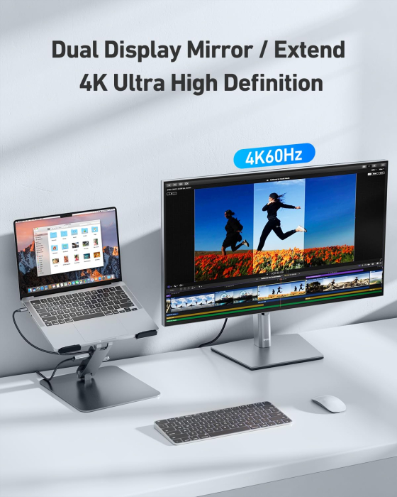 AM292 - Suport laptop cu docking station USB-C 7 in 1 BENFEI, HDMI 4K 60Hz, PD 100W, 10Gbps, cititor carduri SD/MicroSD, stand reglabil aluminiu, compatibil MacBook/XPS [7]