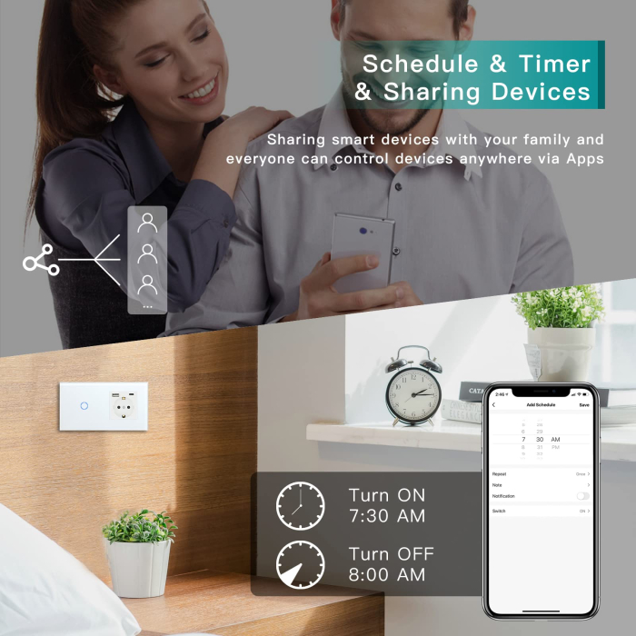 AM293 - Priza inteligenta Schuko cu intrerupator touch WiFi BSEED, USB si Type-C, control aplicatie Smart Tuya, compatibil Alexa Google Home, panou sticla, alb [4]