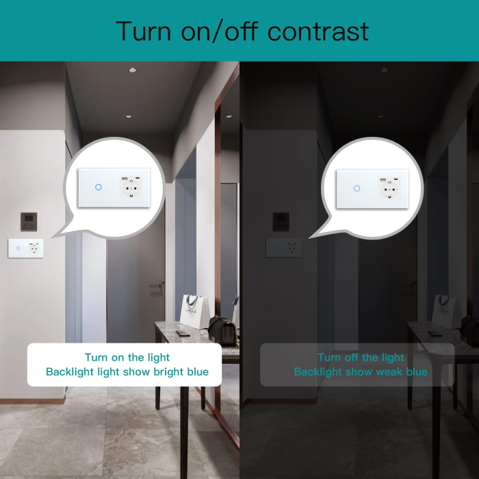 AM293 - Priza inteligenta Schuko cu intrerupator touch WiFi BSEED, USB si Type-C, control aplicatie Smart Tuya, compatibil Alexa Google Home, panou sticla, alb [5]