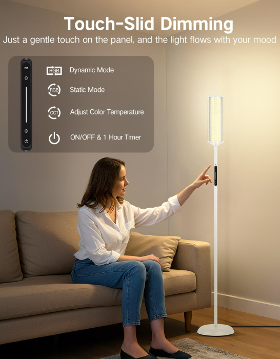 AM296 - Lampadar de podea RGBICW Smart LED , lampa de podea cu control app si telecomanda, 16M culori, 32 moduri, sincronizare muzica, veioza reglabila 2200K-6500K, 1500lm, Alb [5]